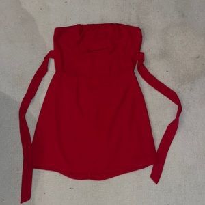 red strapless mini dress